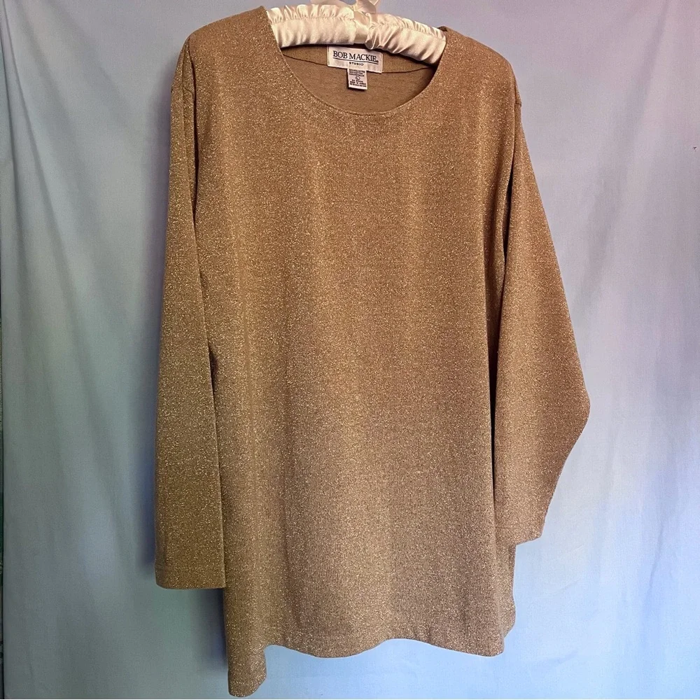 Bob Mackie Gold w/Metallic Shimmer Oversized Long Sleeve Tunic Sz. L - Picture 4 of 6